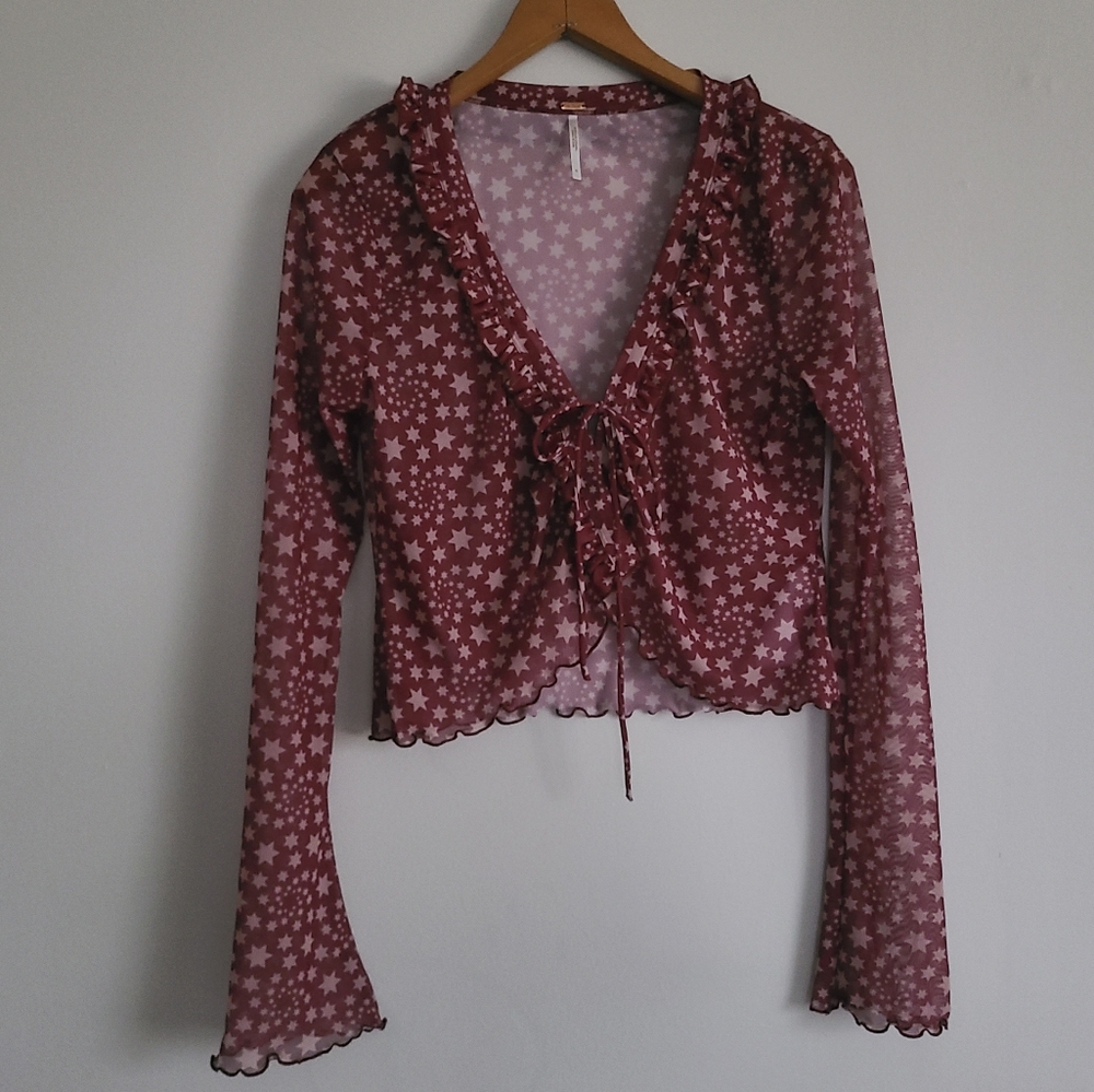 Free People Marne Mesh Tie Top with Stars